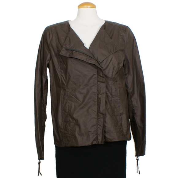 Brown Washed Waxed Cotton Asymmetrical Jacket S